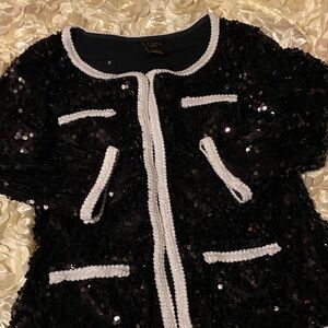 IMAN Black Sequin Jacket with White Accents
